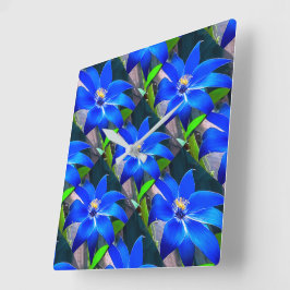 Deep Bluish Flowers Mönster Fyrkantig Klocka