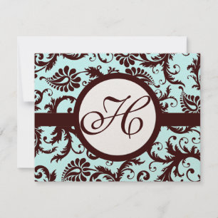 Deep Brown Damask Swirl on Light Aqua Change Aqua OSA Kort