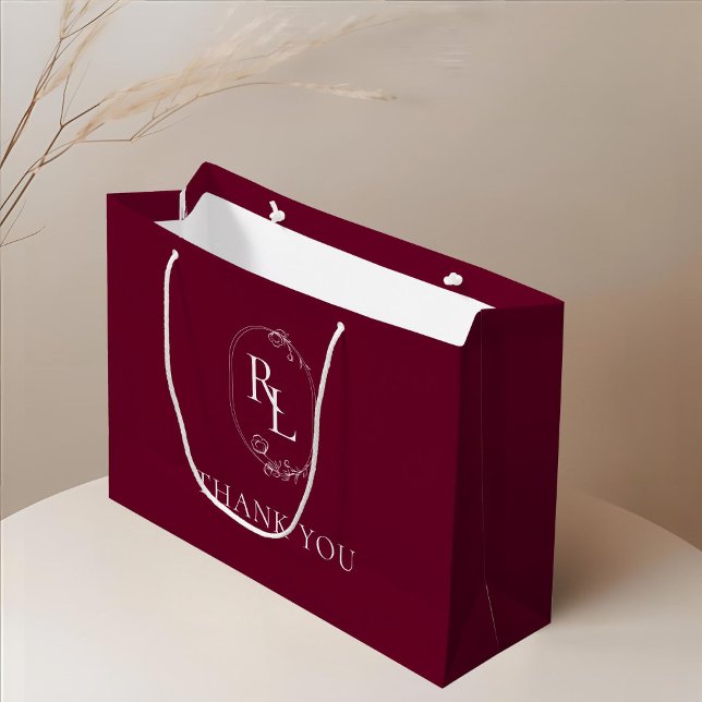 Deep Burgundy | Blommigt Monogram Bröllop Tack (Skapare uppladdad)