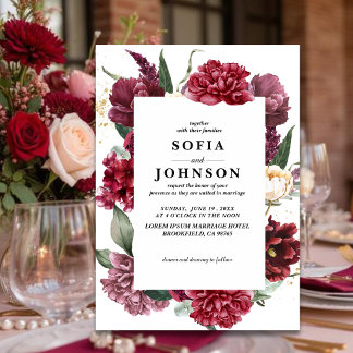 Deep Burgundy Blush Floral Marsala Rose wedding Inbjudningar
