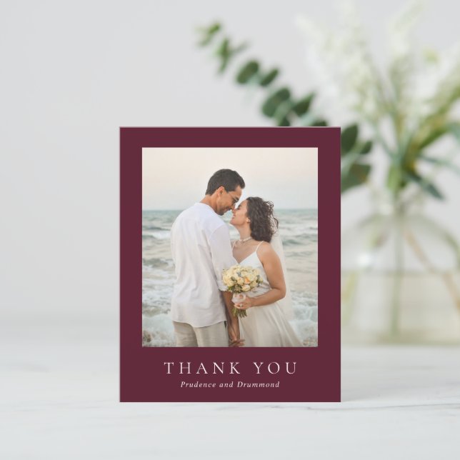 Deep Burgundy Budget Wedding Thank You Card (Stående Fram)