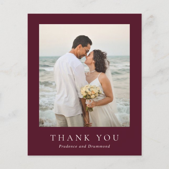 Deep Burgundy Budget Wedding Thank You Card Flygblad (Framsidan)
