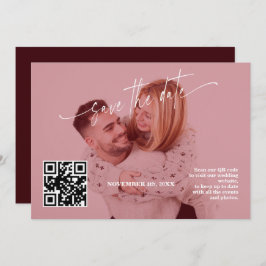 Deep Burgundy Calligraphy QR Code Photo Wedding   Spara Datumet