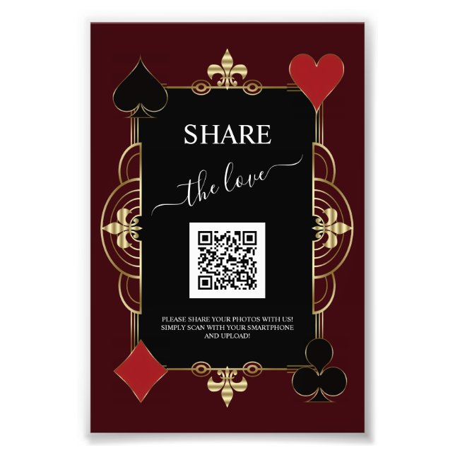 Deep Burgundy Casino Share Photo QR Code Wedding  Fototryck (Framsidan)