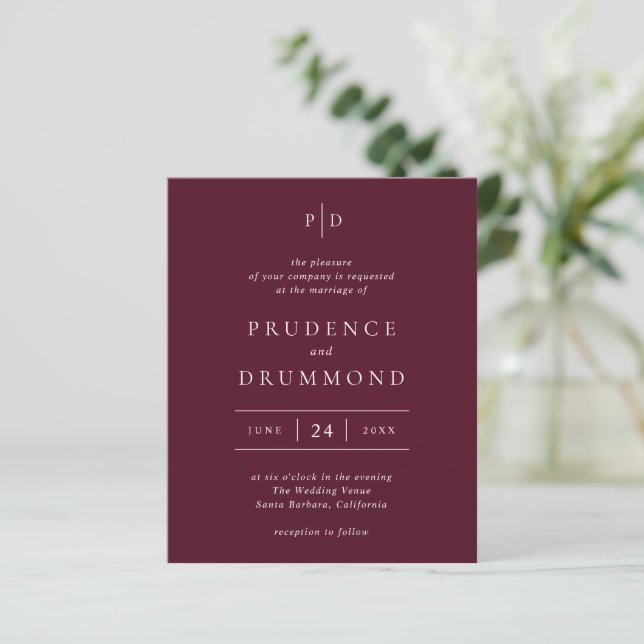 Deep Burgundy Classic Budget Wedding Invitation (Stående Fram)