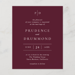 Deep Burgundy Classic Budget Wedding Invitation Flygblad