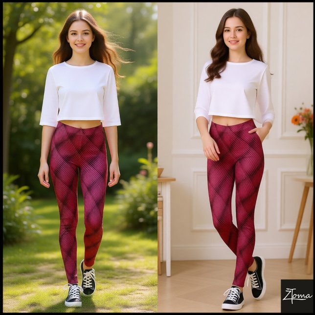 Deep Burgundy Diamond Tufted Quilt Pattern Leggings (Skapare uppladdad)