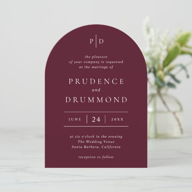 Deep Burgundy Elegant Classic Wedding Inbjudningar (Stående Fram)