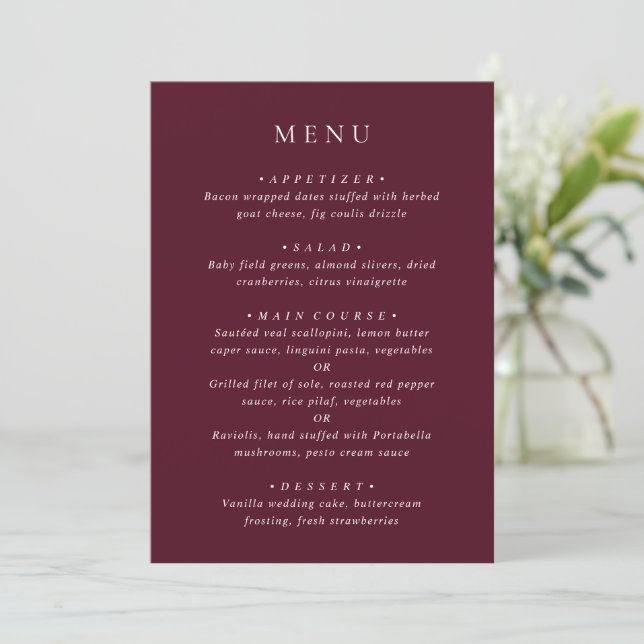 Deep Burgundy Elegant Classic Wedding Meny (Stående Fram)