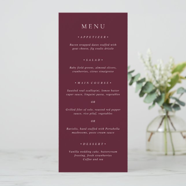 Deep Burgundy Elegant Classic Wedding Meny (Stående Fram)