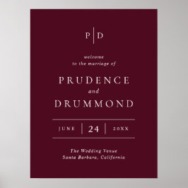 Deep Burgundy Elegant Classic Wedding Sign Poster