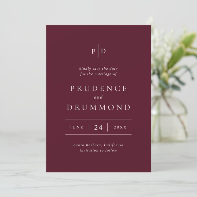 Deep Burgundy Elegant Classic Wedding Spara Datumet (Stående Fram)