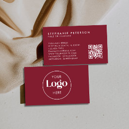 Deep Burgundy Elegant Custom Company Logo QR Code Visitkort