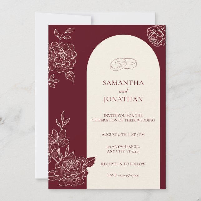 Deep Burgundy Floral Arch Photo Back Wedding Inbjudningar (Framsida)