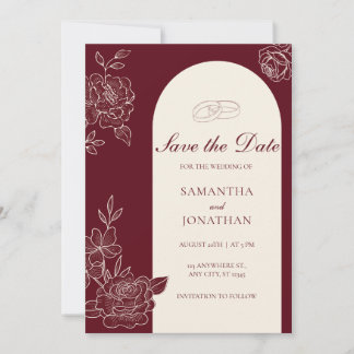 Deep Burgundy Floral Arch Wedding Save the Date Inbjudningar