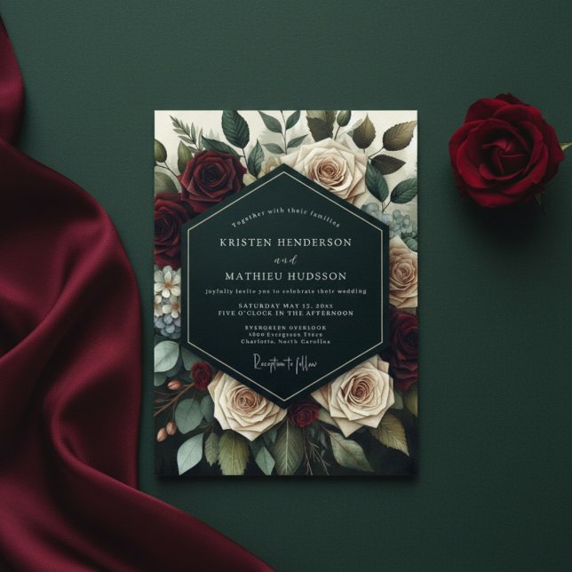 Deep Burgundy Floral Bloom Wedding Inbjudningar (Skapare uppladdad)