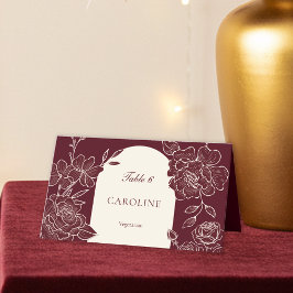 Deep Burgundy Floral Meal Choice Wedding Table Placeringskort