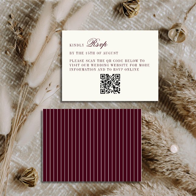 Deep Burgundy Ivory QR Code Only Wedding RSVP Card Tilläggskort (Skapare uppladdad)