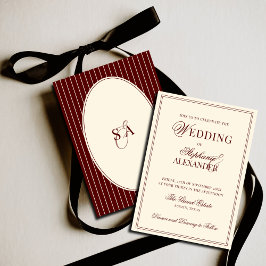 Deep Burgundy Ivory Stripe Oval Old Money Wedding  Inbjudningar