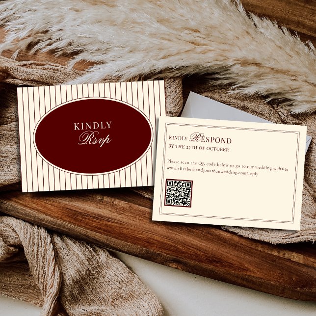 Deep Burgundy Ivory Stripes Oval Old Money RSVP OSA Kort (Skapare uppladdad)