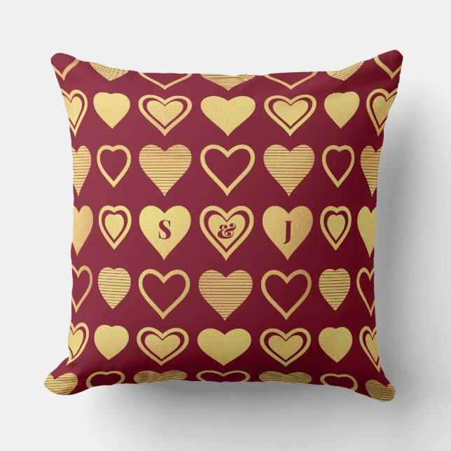 Deep Burgundy Luxury Hearts Valentine Gift Kudde (Framsida)