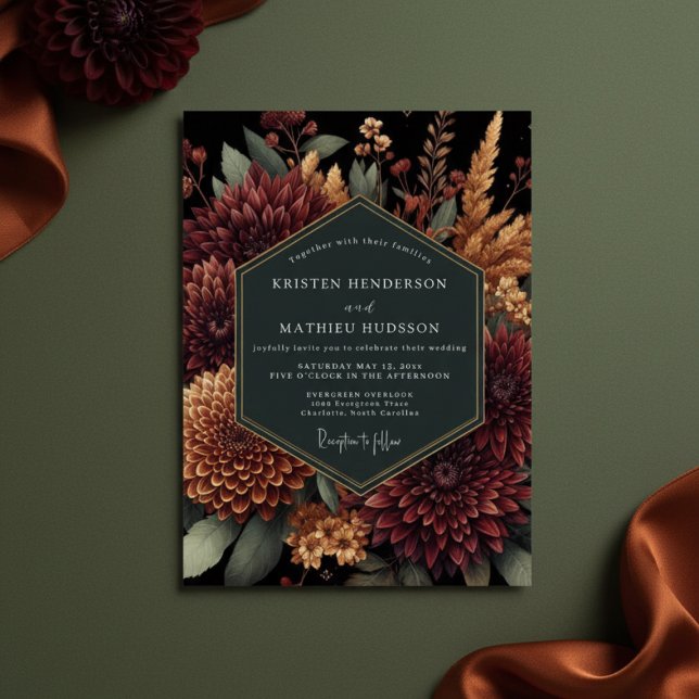 Deep Burgundy Moody Bloom Wedding Inbjudningar (Skapare uppladdad)