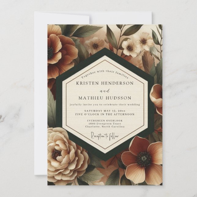Deep Burgundy Moody Bloom Wedding Inbjudningar (Framsida)