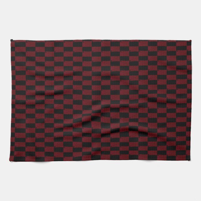 Deep Burgundy Red and Black Woven Mönster Kökshandduk (Horisontell)