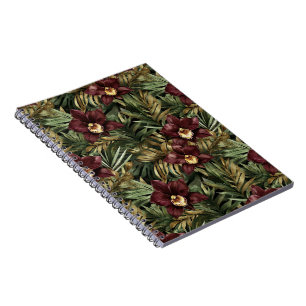 Deep Burgundy Red Orchids Jungle Birthday Anteckningsbok