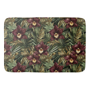 Deep Burgundy Red Orchids Jungle Birthday Badrumsmatta