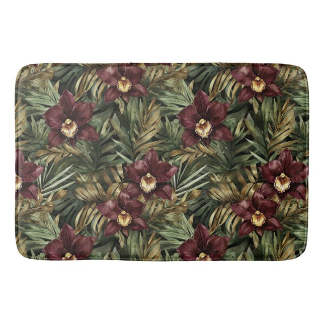 Deep Burgundy Red Orchids Jungle Birthday Badrumsmatta (Framsidan)