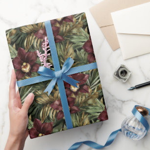 Deep Burgundy Red Orchids Jungle Birthday Presentpapper