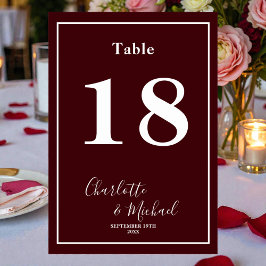 Deep Burgundy Script Minimalist Wedding Bordsnummer