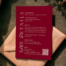 Deep Burgundy Script Qr Code Wedding Details Tilläggskort