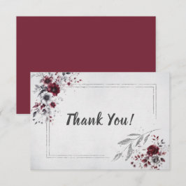 Deep Burgundy Silver Grått Watercolor Blommigt Anp Tack Kort