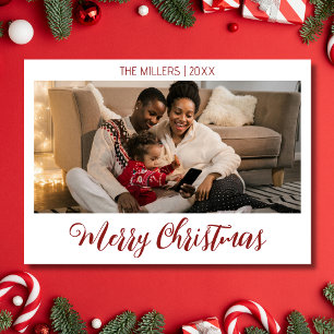 Deep Burgundy Text för fotofamiljen i god jul Julkort
