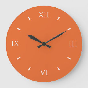 Deep Carrot Orange Classy Solid Färg Stor Klocka