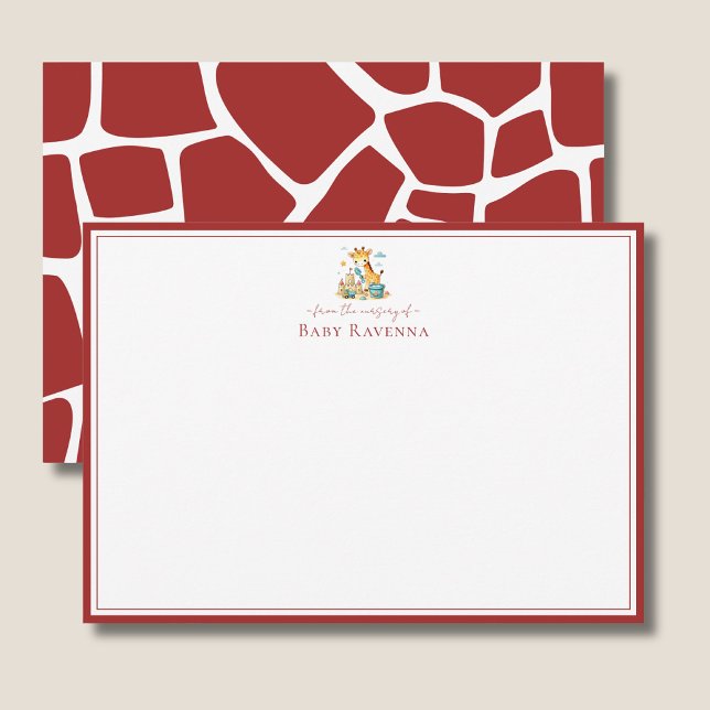 Deep Cherry Red Giraffe Skin Nursery New Baby  Anteckningskort (Skapare uppladdad)