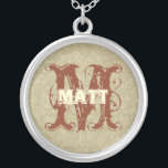 Deep Coral Vintage Damask Monogram Necklace Silverpläterat Halsband<br><div class="desc"></div>