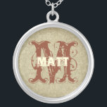 Deep Coral Vintage Damask Monogram Necklace Silverpläterat Halsband<br><div class="desc"></div>