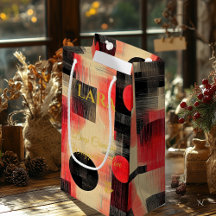 Deep Crimson & Black Geometric Art Gift Bag