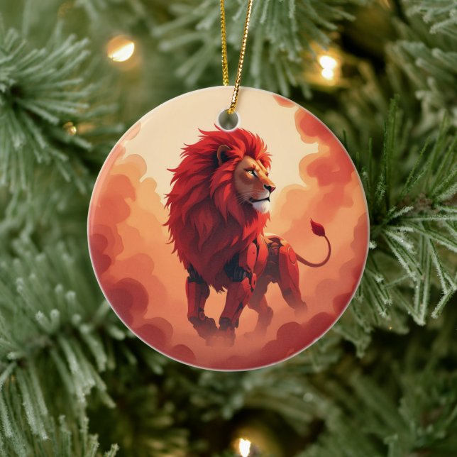 Deep Crimson Glow – The Lion of Burning Destiny.   Julgransprydnad Keramik (Träd)