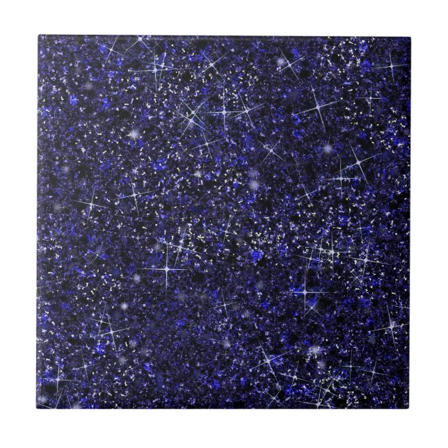Deep Delft Midnight Blue Färg Faux Glitter Solid Kakelplatta (Framsidan)