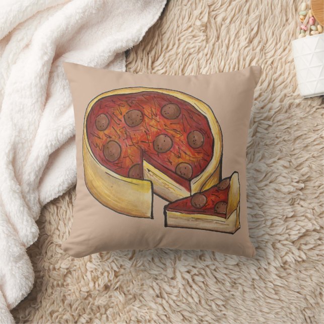 Deep Dish Pepperoni Pizza Chicago Illinois IL Food Kudde (Filt)