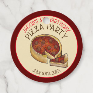 Deep Dish Pepperoni Pizza Paj Födelsedagsfest Gåvor Etiketter