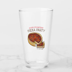 Deep Dish Pepperoni Pizza Paj Födelsedagsfest Glaskopp