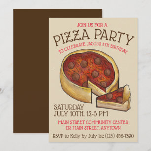 Deep Dish Pepperoni Pizza Paj Födelsedagsfest Inbjudningar