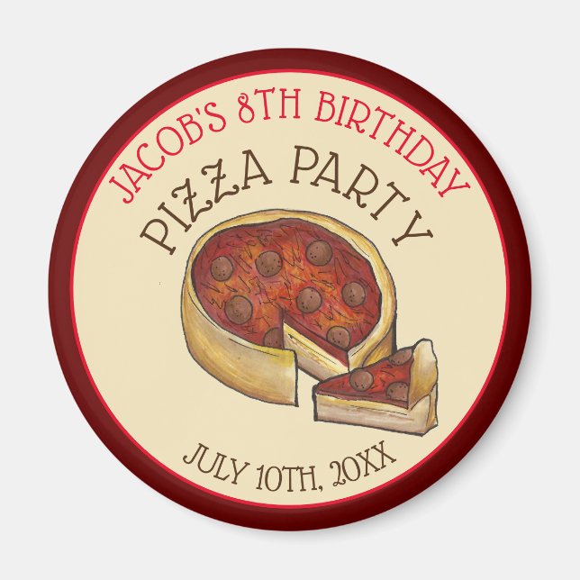 Deep Dish Pepperoni Pizza Paj Födelsedagsfest Magnet (Framsidan)
