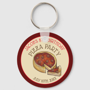 Deep Dish Pepperoni Pizza Paj Födelsedagsfest Nyckelring