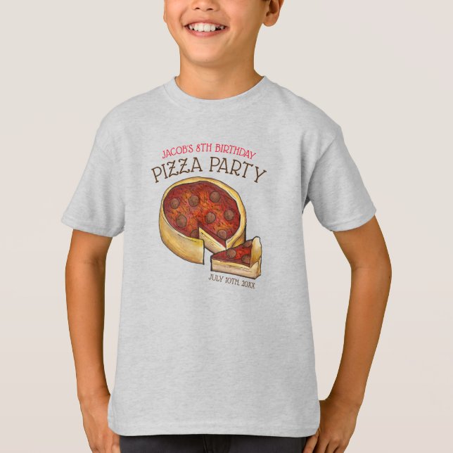 Deep Dish Pepperoni Pizza Paj Födelsedagsfest T Shirt (Framsida)
